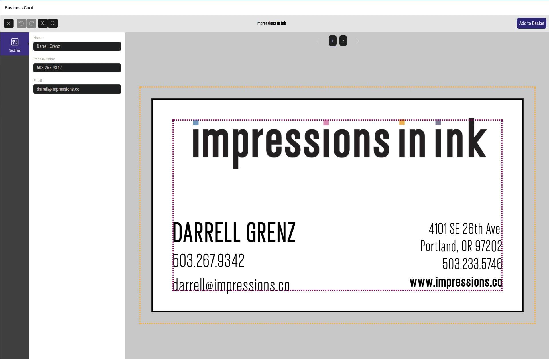 Impressions Storefront Editor Proofing Preview